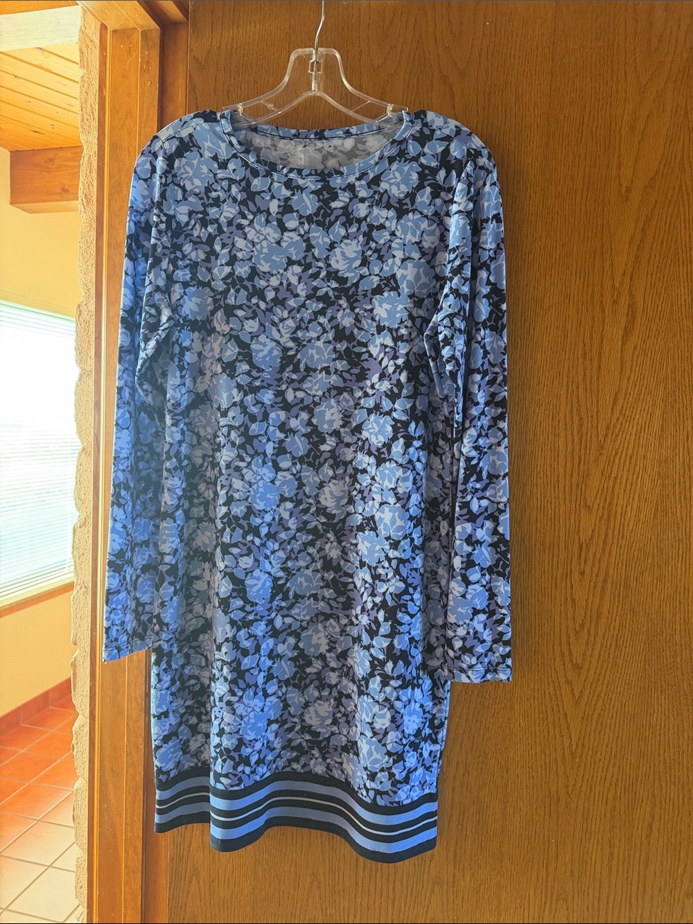 Michael Kors Blue Floral Long-Sleeve Shift Dress